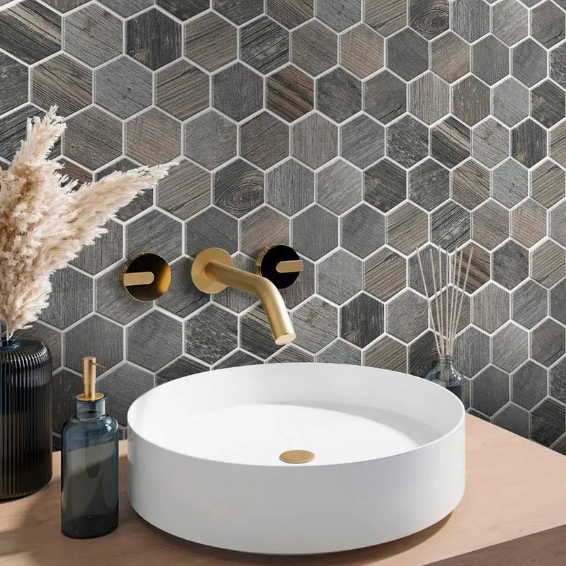 Ash Gray 10x12 Matte Hexagon Porcelain Mosaic Tile (5 pack, 4.02 sq ft/case) by Apollo Tile