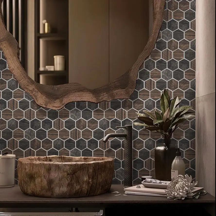 Brown 10x12 Matte Hexagon Porcelain Mosaic Tile (5 pack, 4.02 sq ft/case) by Apollo Tile