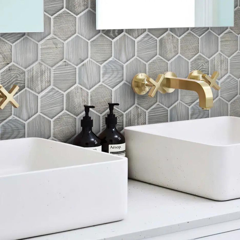 Gray 10x12 Matte Hexagon Porcelain Mosaic Tile (5 pack, 4.02 sq ft/case) by Apollo Tile