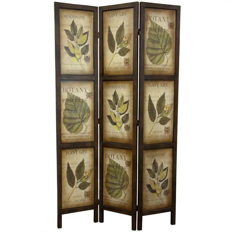 3-Panel Double Sided Floral Botany Plant Life Floral Leaves Room Divider by HomePacific