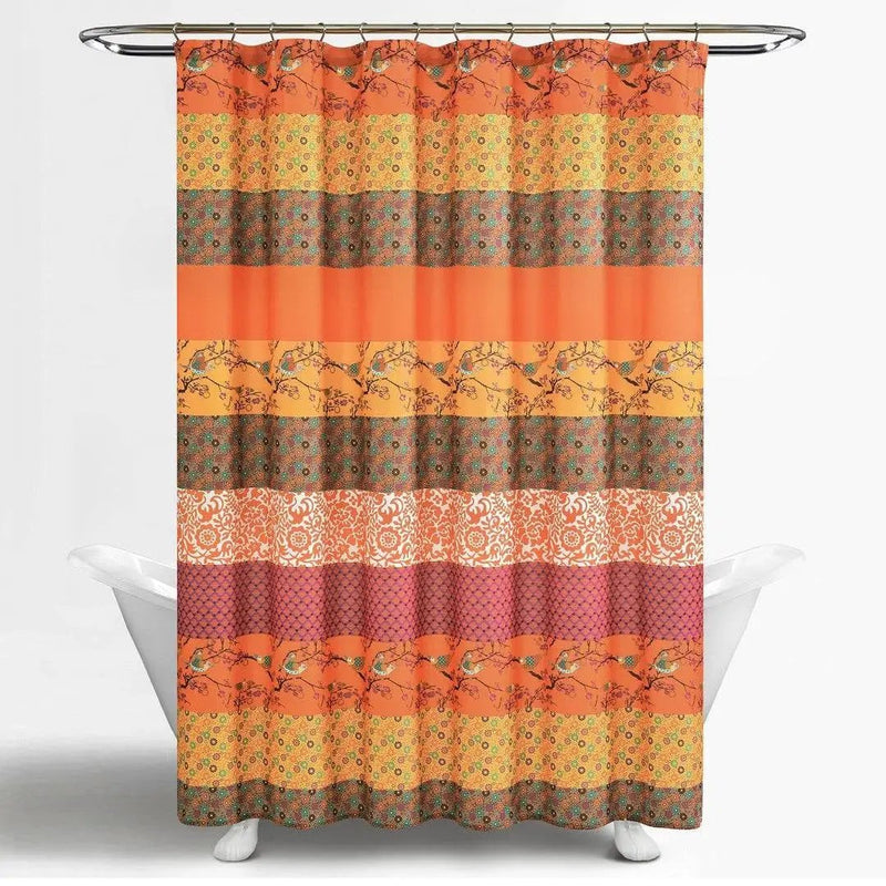 72-inch Orange Teal Floral Damask Boho Birds Polyester Shower Curtain by HomePacific