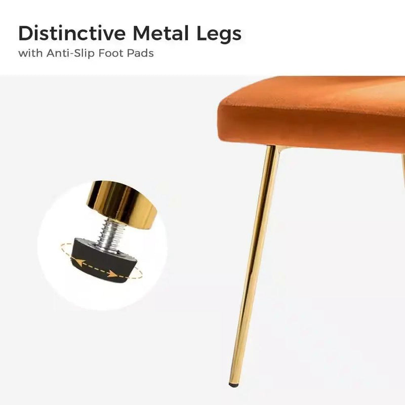 Orange Velvet Upholstered Wingback Accent Side Chair with Gold Metal Legs by HomePacific