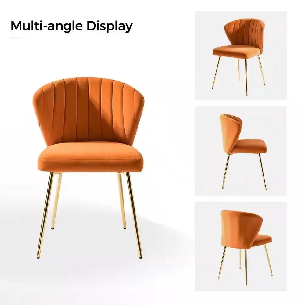 Orange Velvet Upholstered Wingback Accent Side Chair with Gold Metal Legs by HomePacific