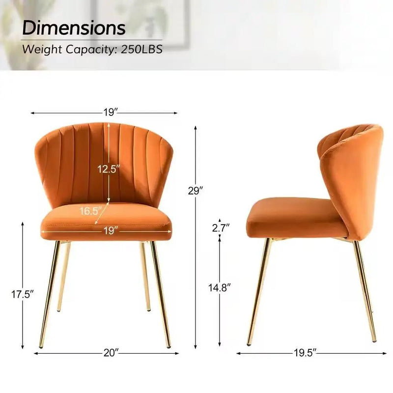 Orange Velvet Upholstered Wingback Accent Side Chair with Gold Metal Legs by HomePacific