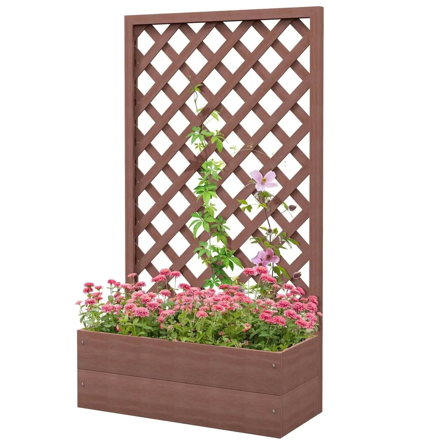 Outdoor Brown Wooden Raised Garden Bed Planter Box with Lattice Trellis by HomePacific