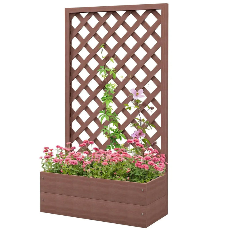 Outdoor Brown Wooden Raised Garden Bed Planter Box with Lattice Trellis by HomePacific