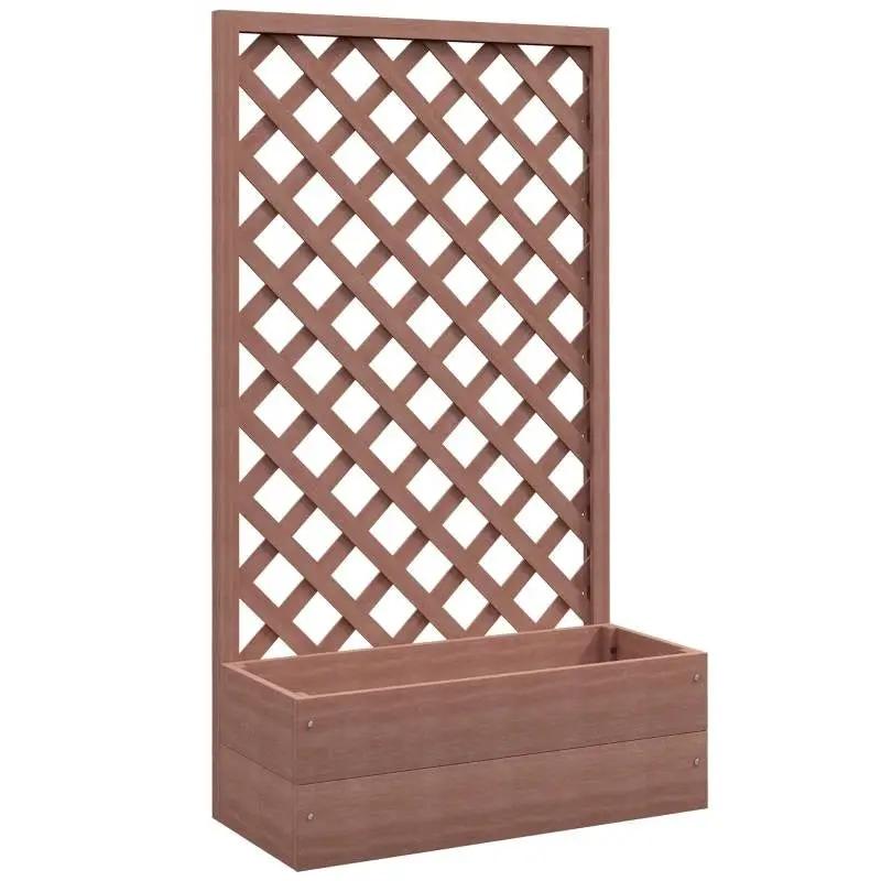 Outdoor Brown Wooden Raised Garden Bed Planter Box with Lattice Trellis by HomePacific