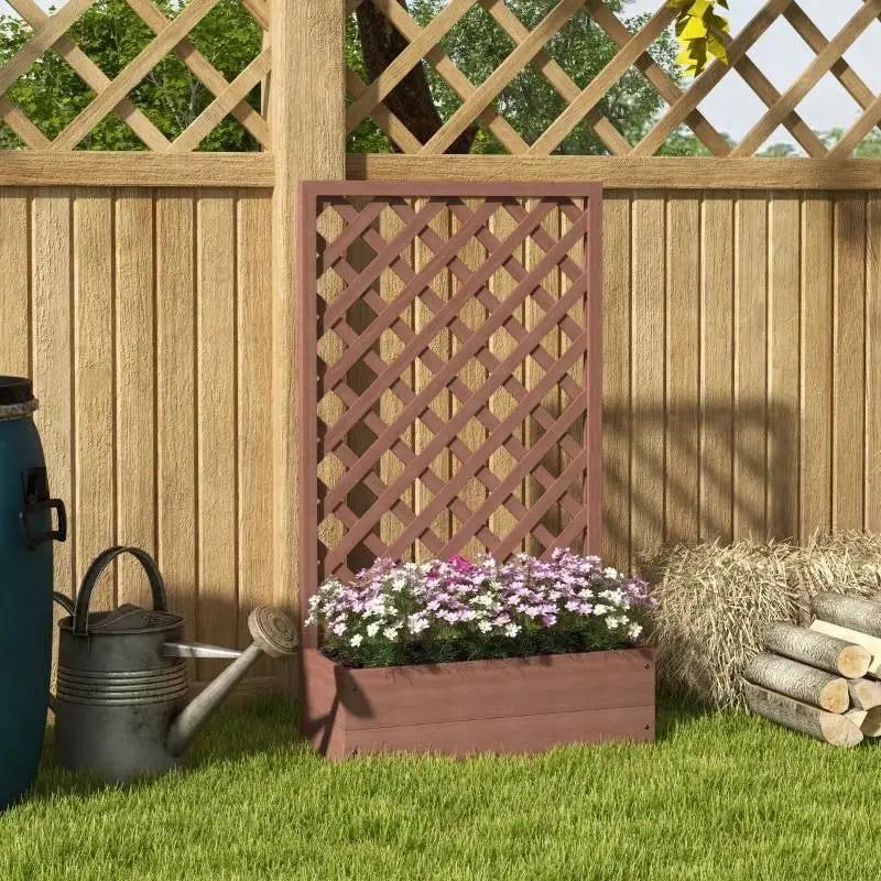 Outdoor Brown Wooden Raised Garden Bed Planter Box with Lattice Trellis by HomePacific