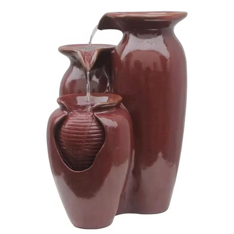 Outdoor Garden Patio 3-Tier Burgundy Red Ceramic-Look Polyresin Water Fountain by HomePacific
