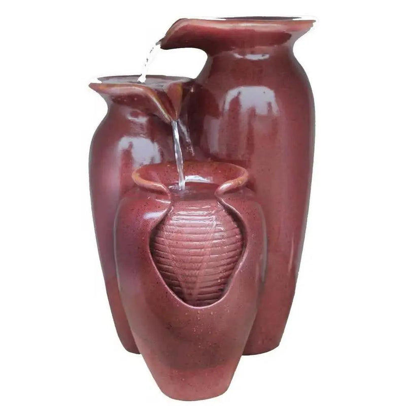 Outdoor Garden Patio 3-Tier Burgundy Red Ceramic-Look Polyresin Water Fountain by HomePacific