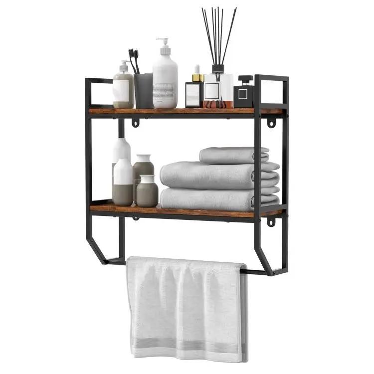 Wall Mounted Over Toilet 2-Shelf Bathroom Shelving Unit with Towel Bar by HomePacific