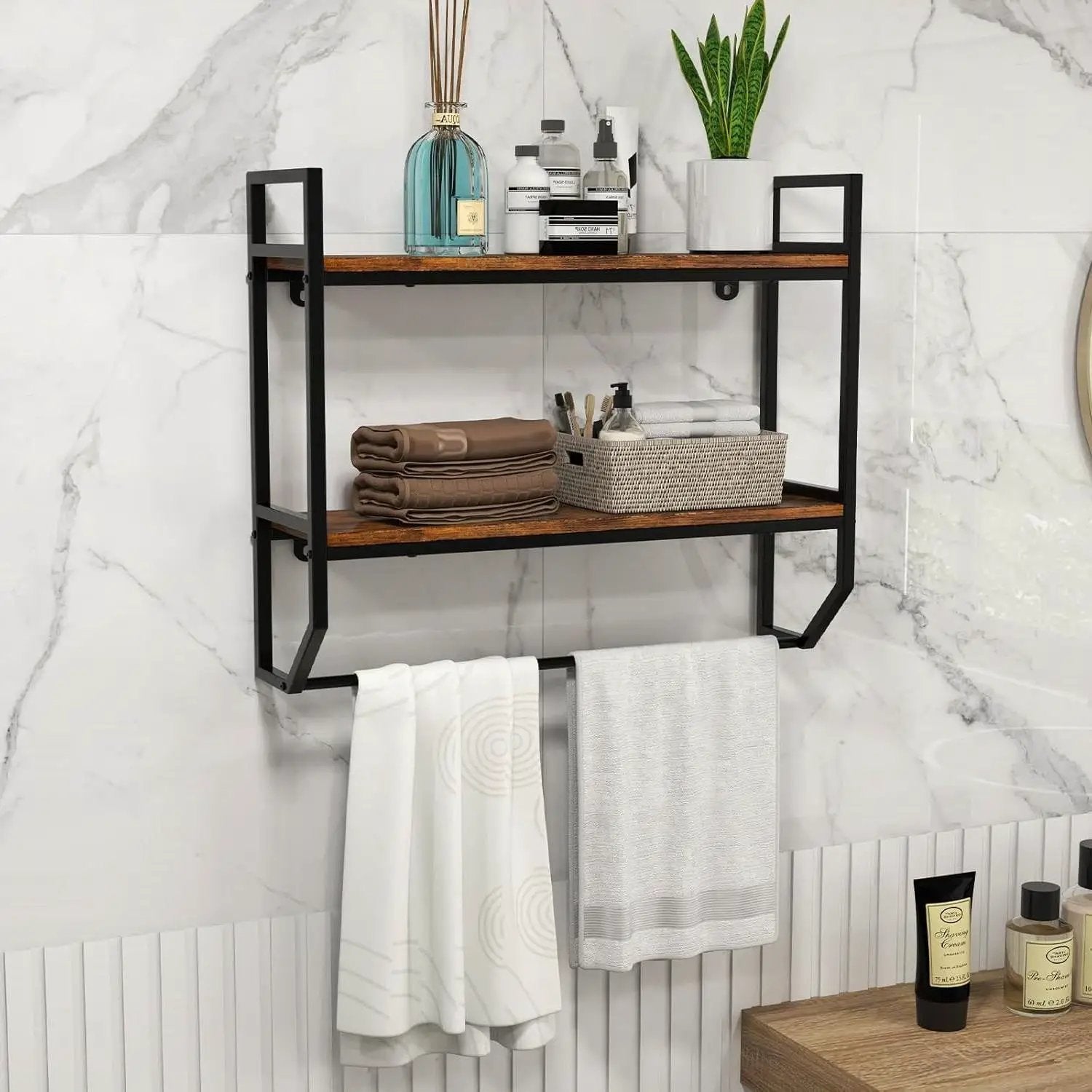 Wall Mounted Over Toilet 2-Shelf Bathroom Shelving Unit with Towel Bar by HomePacific