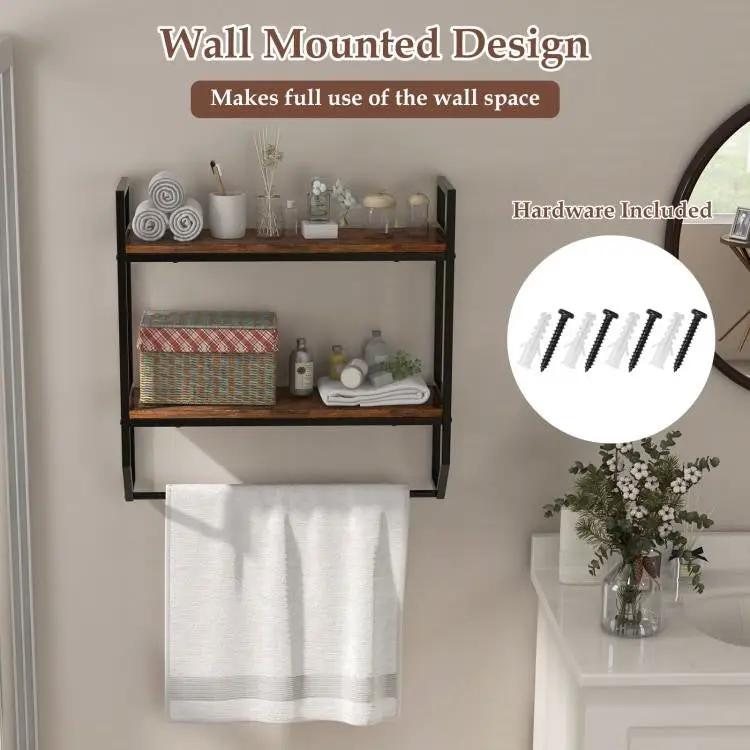 Wall Mounted Over Toilet 2-Shelf Bathroom Shelving Unit with Towel Bar by HomePacific