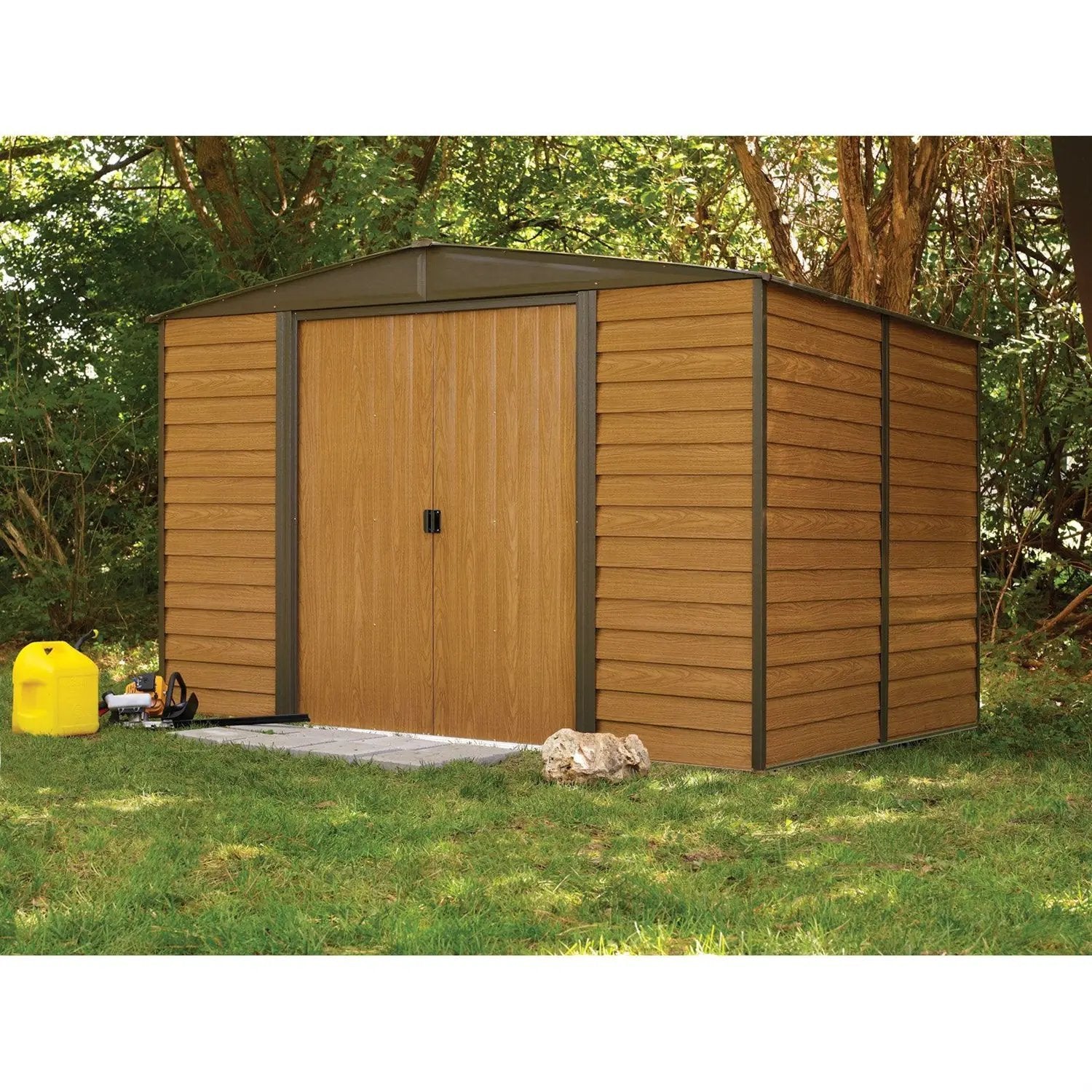 Outdoor 10 x 12-ft Steel Storage Shed With Woodgrain Panels by HomePacific
