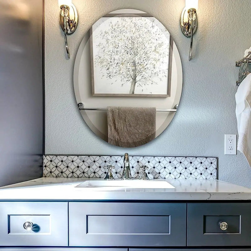 Oval 36 x 24-inch Beveled Bathroom Living Room Vanity Frameless Wall Mirror by HomePacific