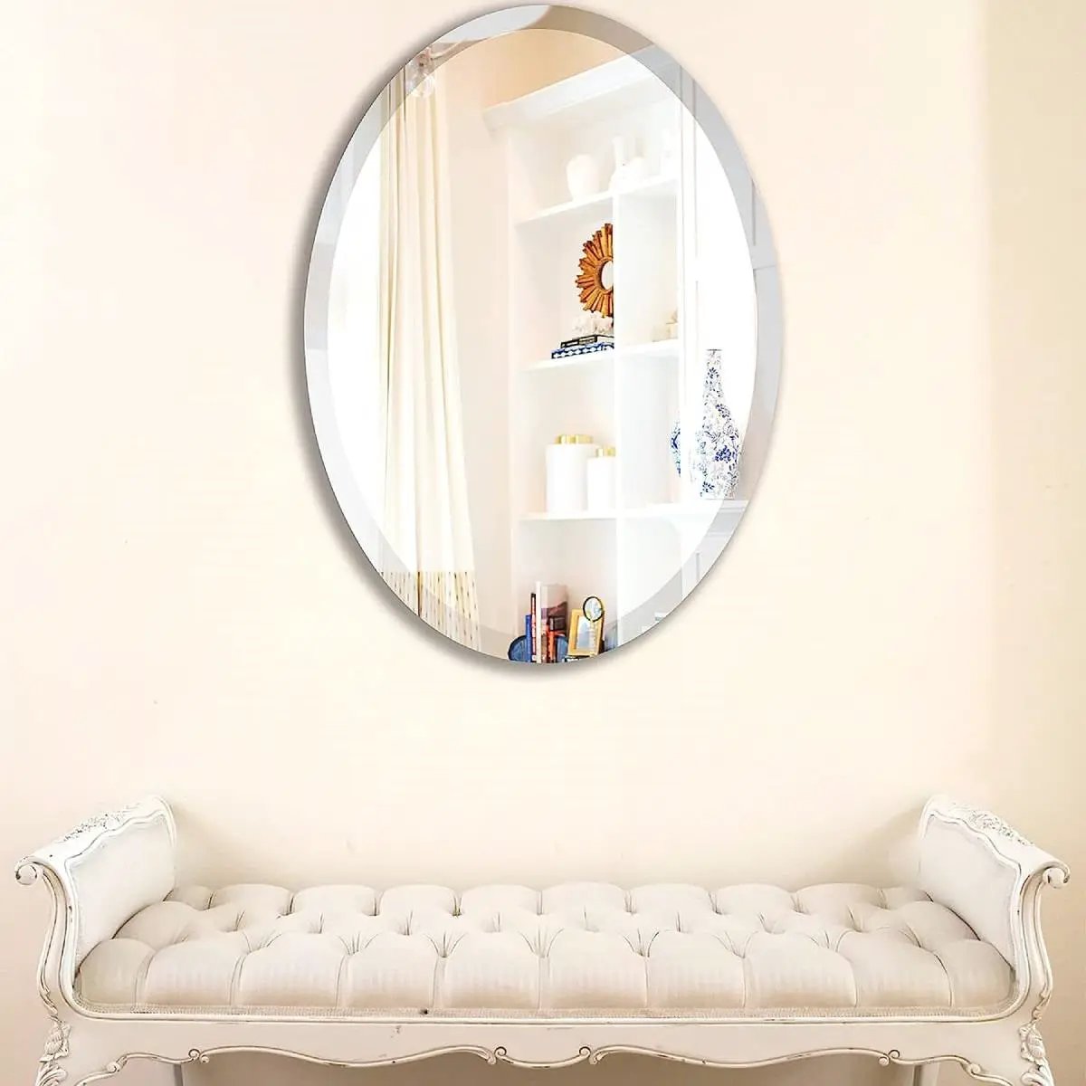 Oval 36 x 24-inch Beveled Bathroom Living Room Vanity Frameless Wall Mirror by HomePacific