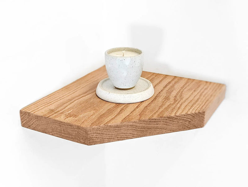 Floating Corner Shelf with Straight Edge in Oak by NookWoodworking