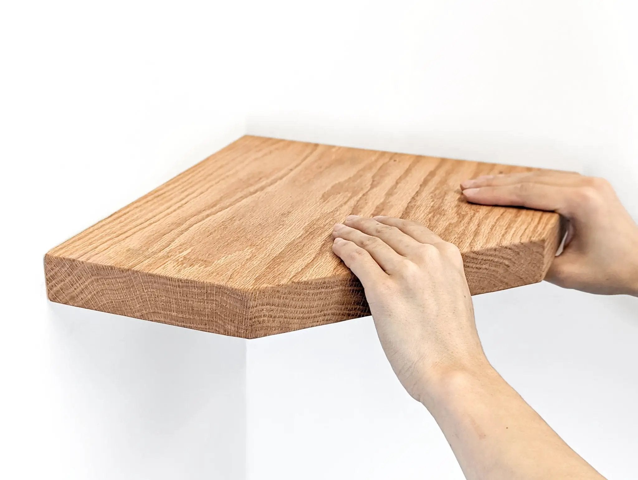 Floating Corner Shelf with Straight Edge in Oak by NookWoodworking