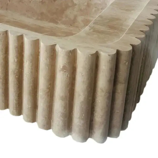 Beige Travertine Wall-mount Vanity Sink - Fluted 16 x 36 x 6 by GobekDesign