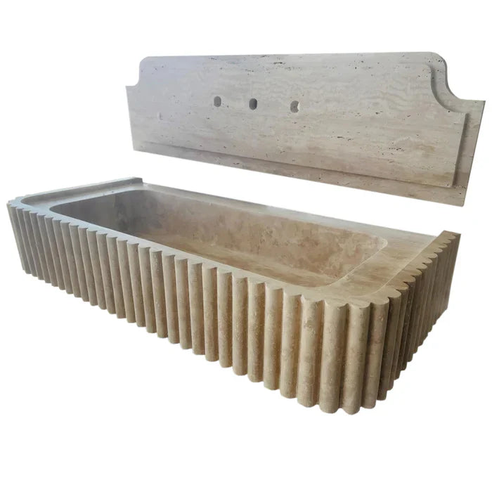 Oasis Beige Travertine Wall-mount Bathroom Vanity Sink Fluted (W)16" (L)36" (H)6" by GobekDesign