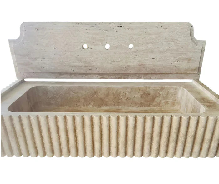 Oasis Beige Travertine Wall-mount Bathroom Vanity Sink Fluted (W)16" (L)36" (H)6" by GobekDesign