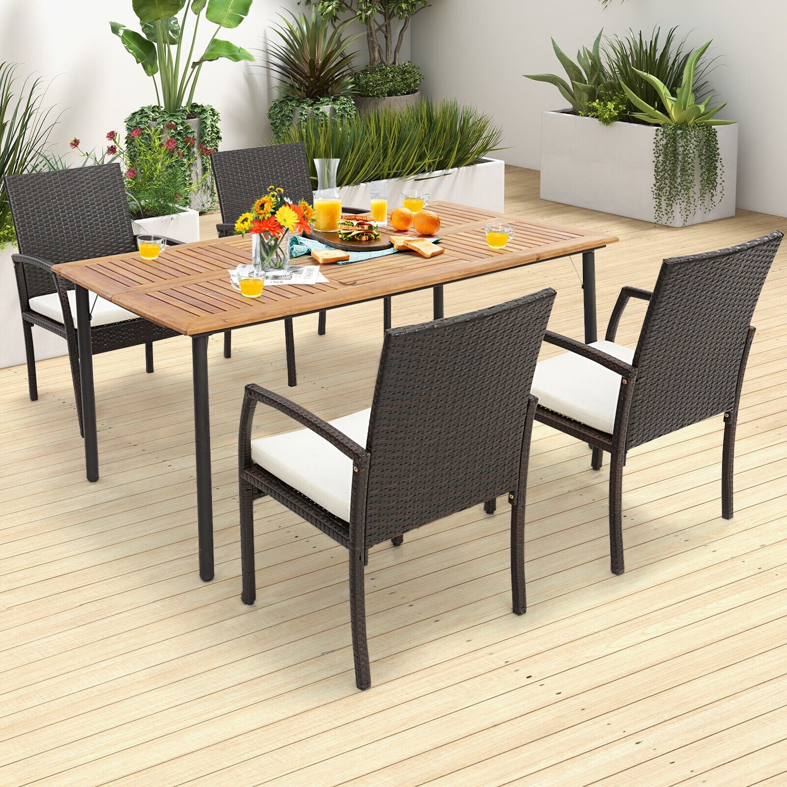 2 Pieces Patio Wicker Dining Armchair Set with Soft Zippered Cushion-Set of 2 by DirectDeals