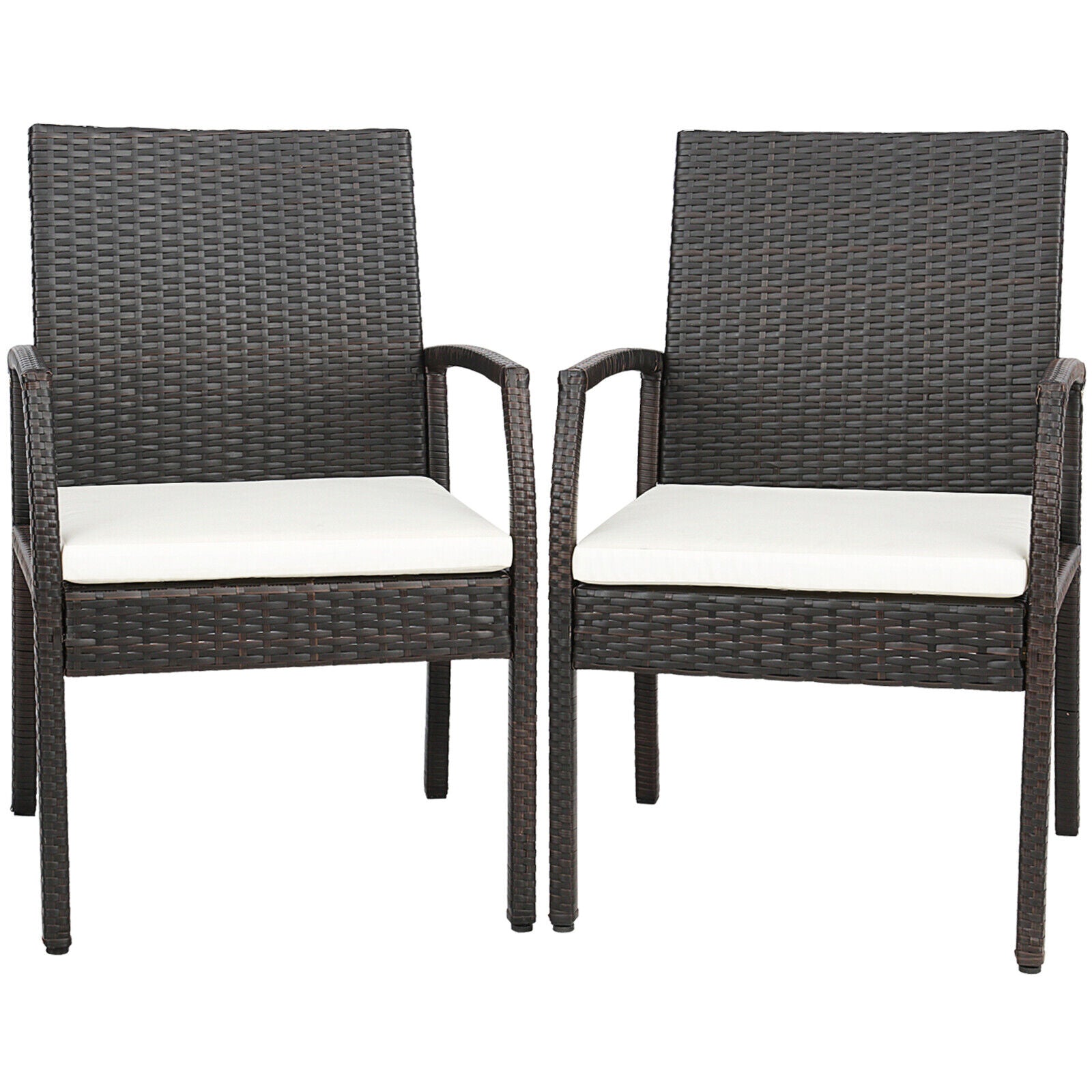 2 Pieces Patio Wicker Dining Armchair Set with Soft Zippered Cushion-Set of 2 by DirectDeals