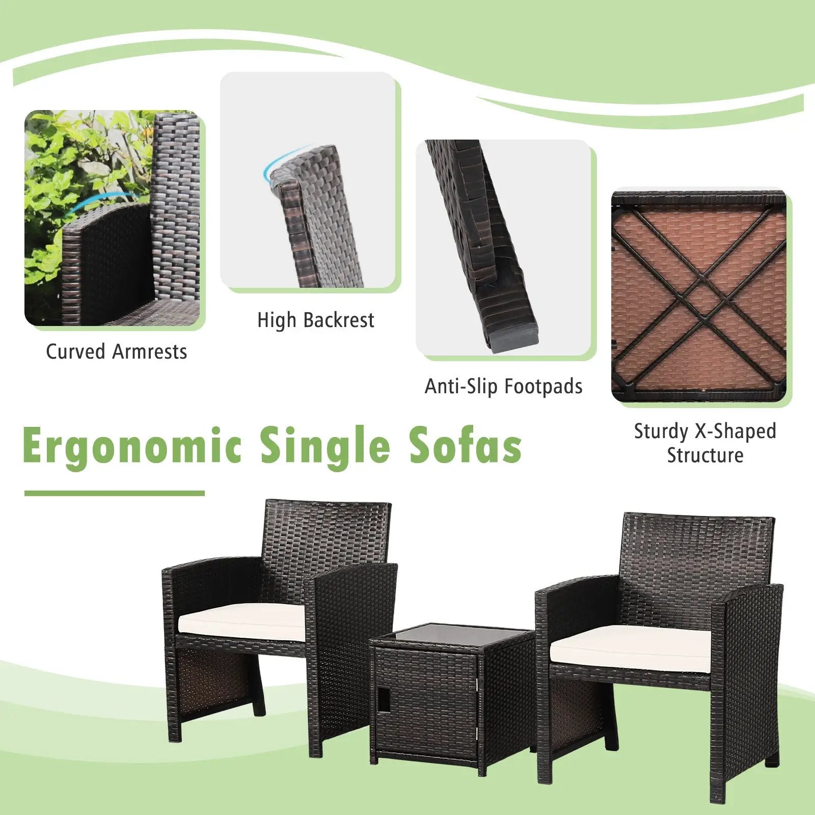 3 Pieces Patio Wicker Furniture Set with Storage Table and Protective Cover by DirectDeals