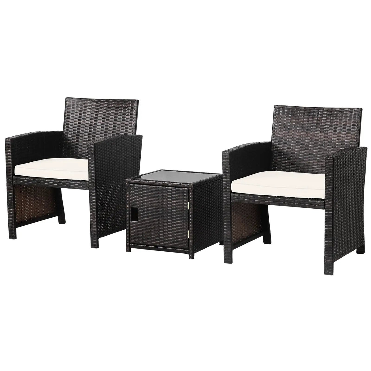 3 Pieces Patio Wicker Furniture Set with Storage Table and Protective Cover, photo 7 of 11