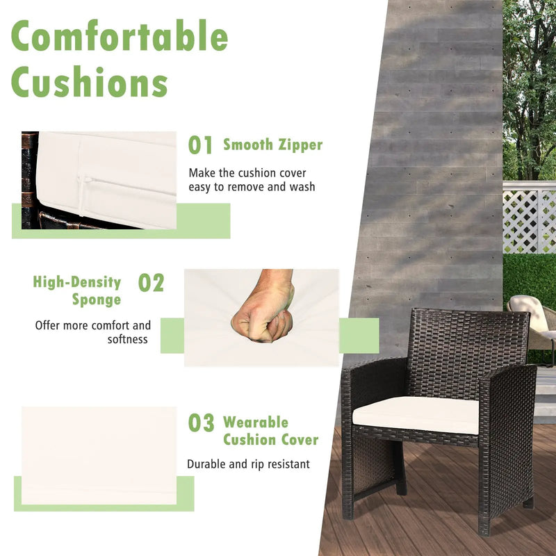 3 Pieces Patio Wicker Furniture Set with Storage Table and Protective Cover by DirectDeals