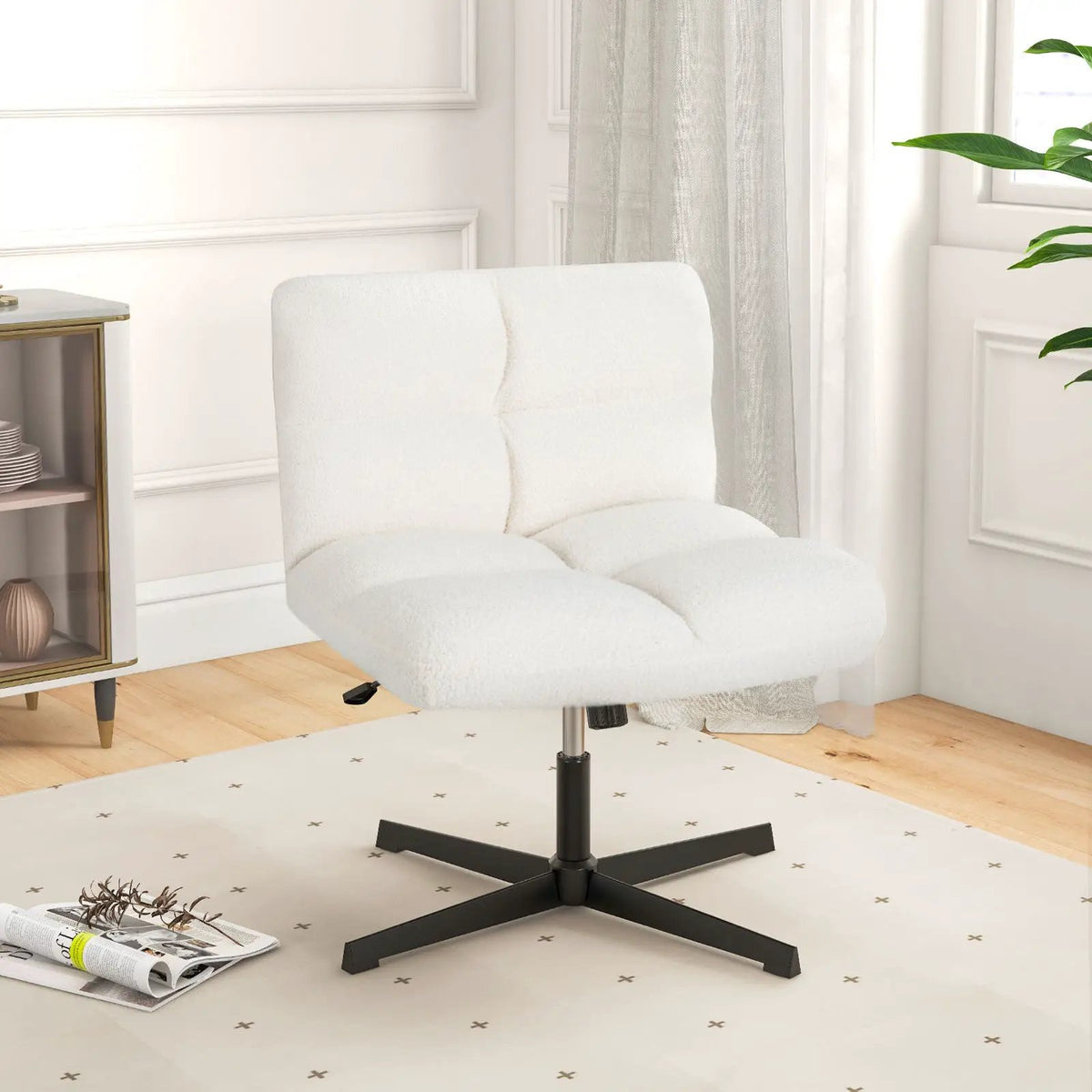 Office Armless Chair Cross Legged with Imitation Lamb Fleece and Adjustable Height, photo 5 of 10