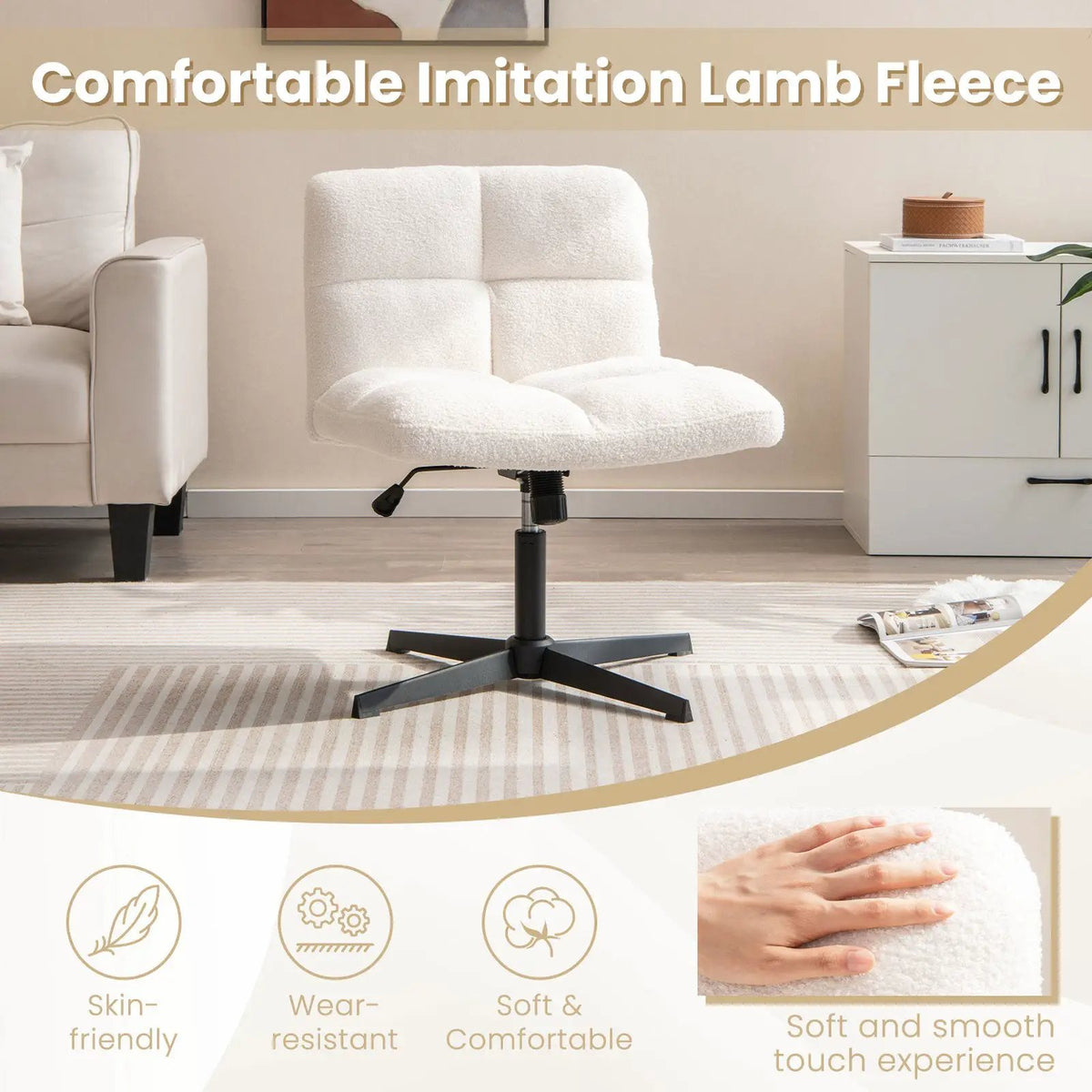 Office Armless Chair Cross Legged with Imitation Lamb Fleece and Adjustable Height, photo 8 of 10