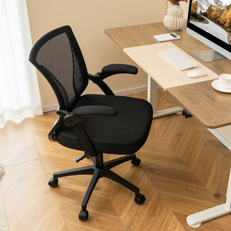 Ergonomic Office Chair Adjustable Swivel Chair with Flip-Up Armrests and Rocking Backrest-Black by DirectDeals