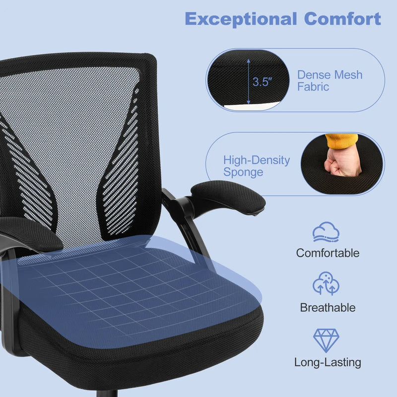 Ergonomic Office Chair Adjustable Swivel Chair with Flip-Up Armrests and Rocking Backrest-Black by DirectDeals
