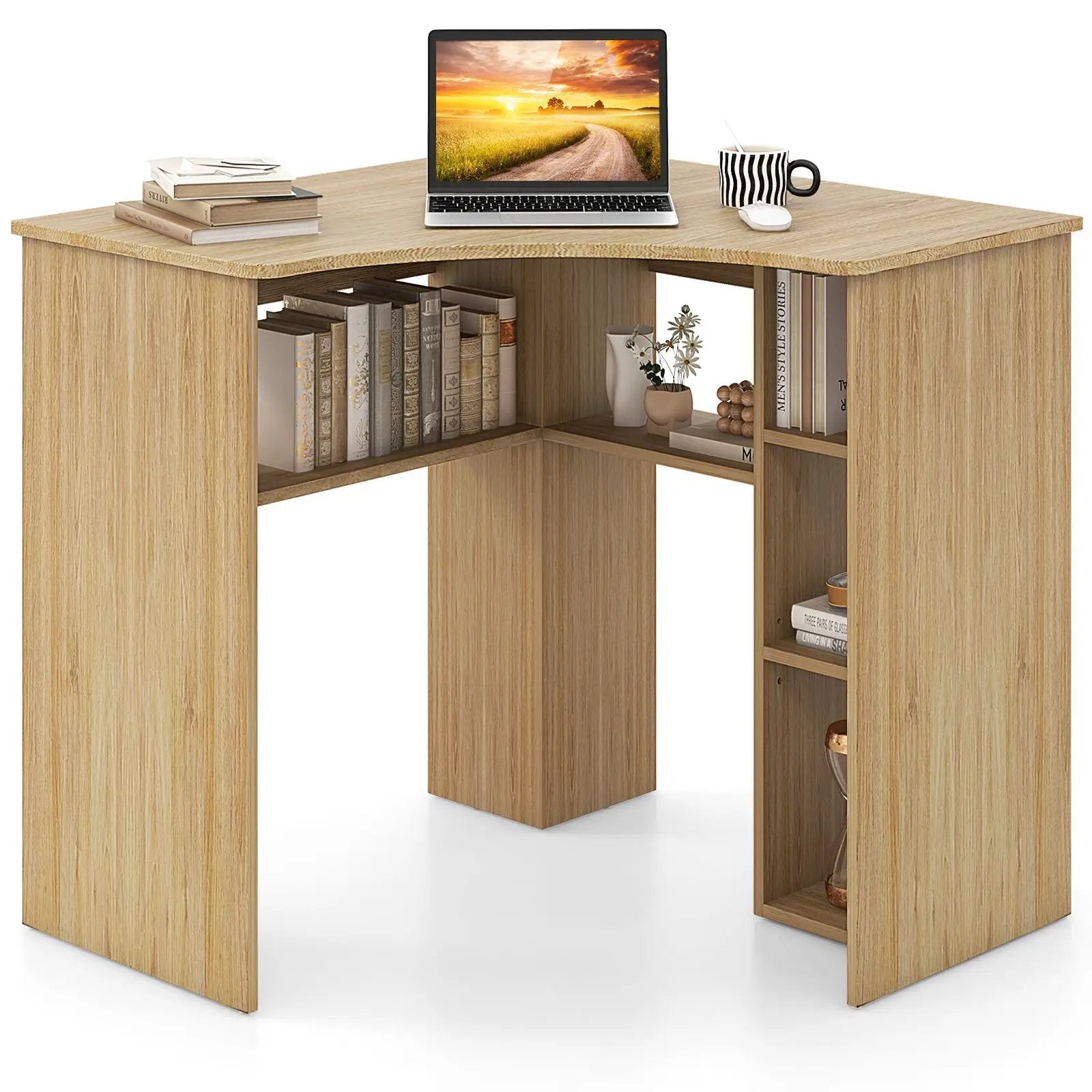 Corner Computer Desk Triangle Home Office Desk with Adjustable Shelf and Arc-Shaped Profile by DirectDeals
