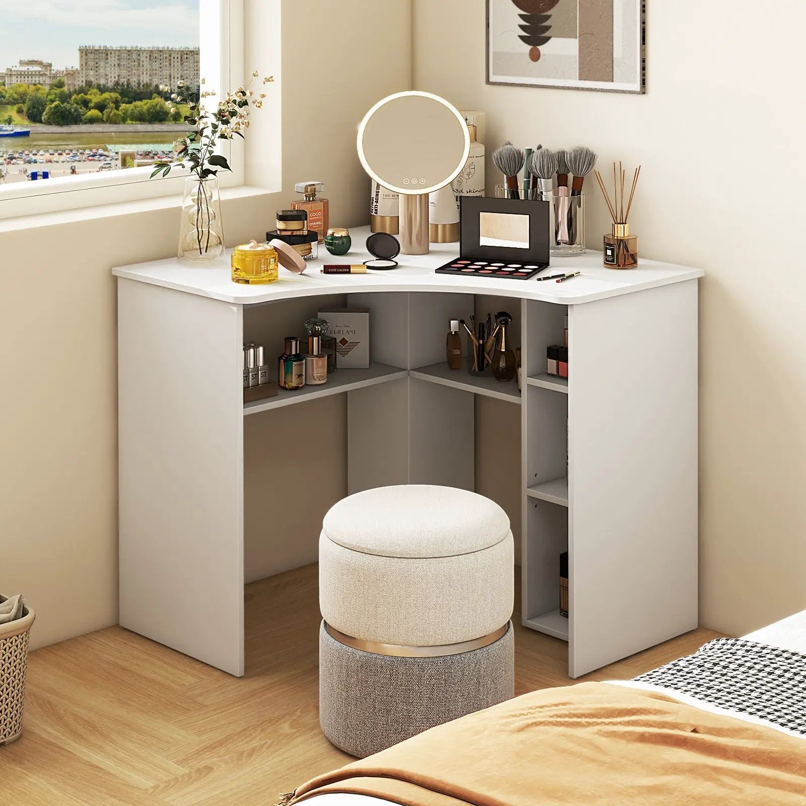 Corner Computer Desk Triangle Home Office Desk with Adjustable Shelf and Arc-Shaped Profile by DirectDeals