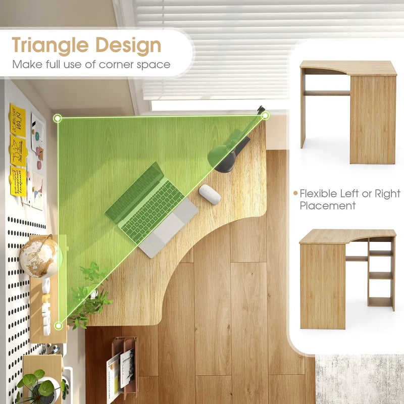 Corner Computer Desk Triangle Home Office Desk with Adjustable Shelf and Arc-Shaped Profile by DirectDeals