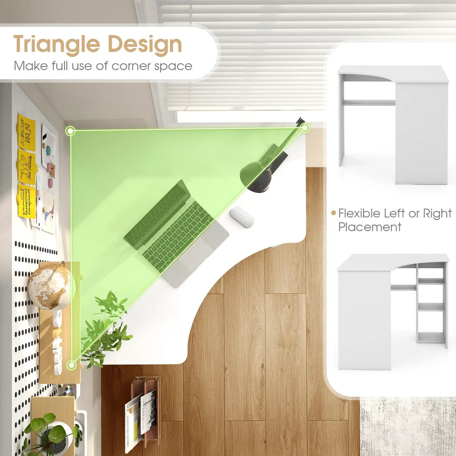 Corner Computer Desk Triangle Home Office Desk with Adjustable Shelf and Arc-Shaped Profile by DirectDeals