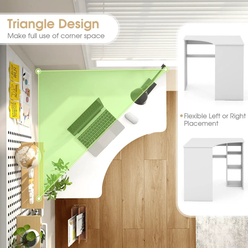 Corner Computer Desk Triangle Home Office Desk with Adjustable Shelf and Arc-Shaped Profile by DirectDeals