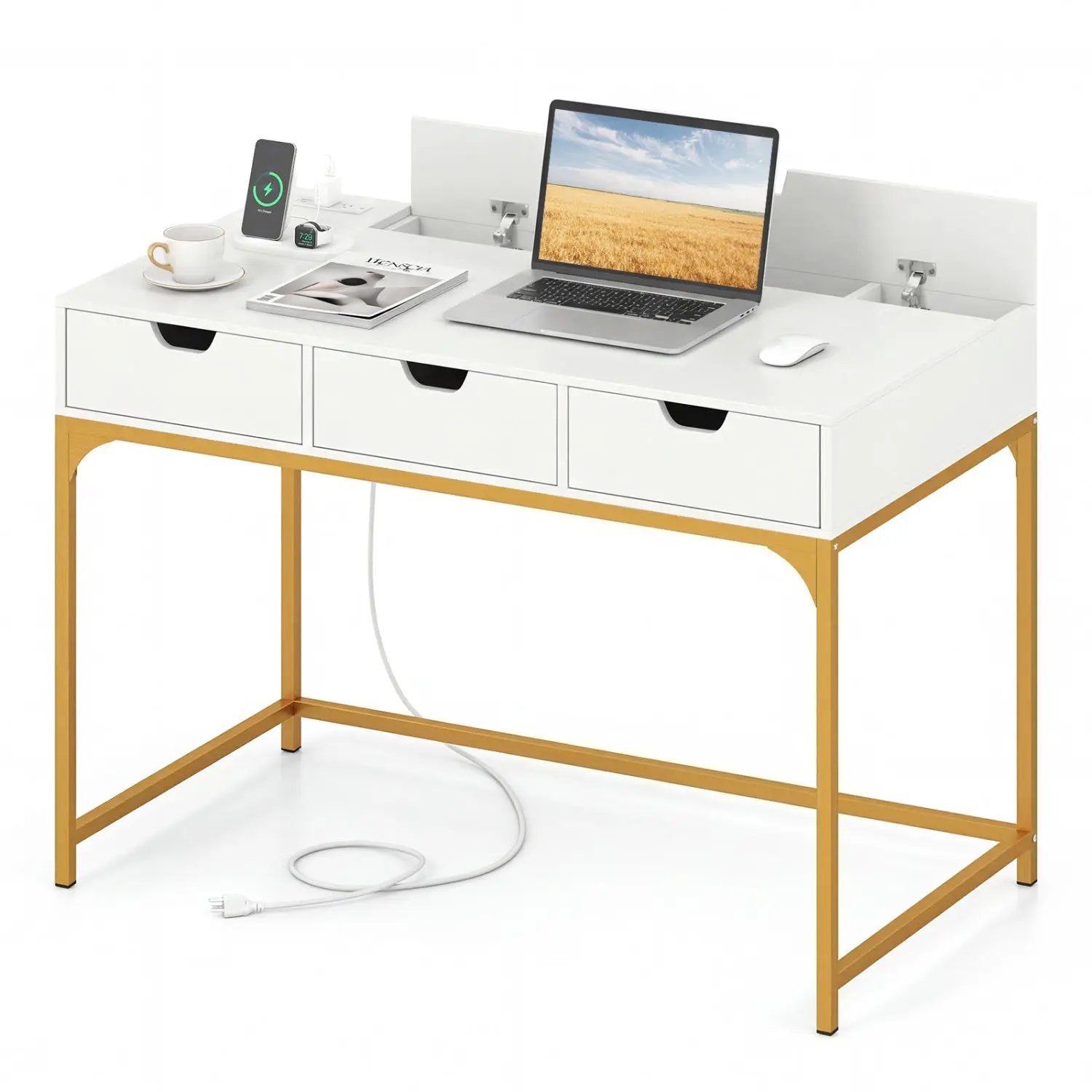 Office Desk with Power Outlets and Hidden Compartment for Study by DirectDeals