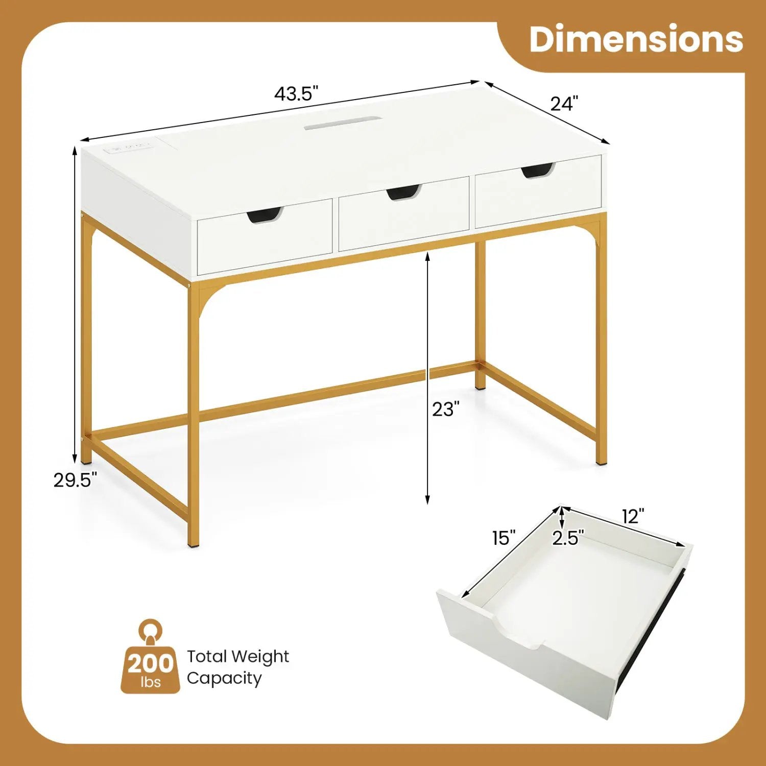 Office Desk with Power Outlets and Hidden Compartment for Study by DirectDeals