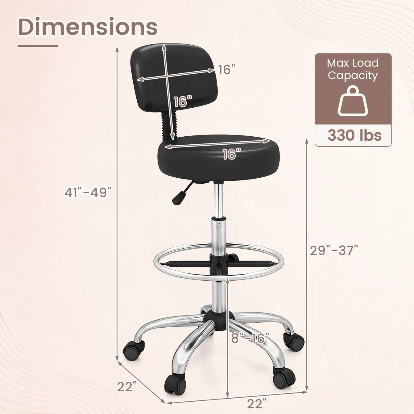 Drafting Chair with Adjustable Height & Footring by DirectDeals
