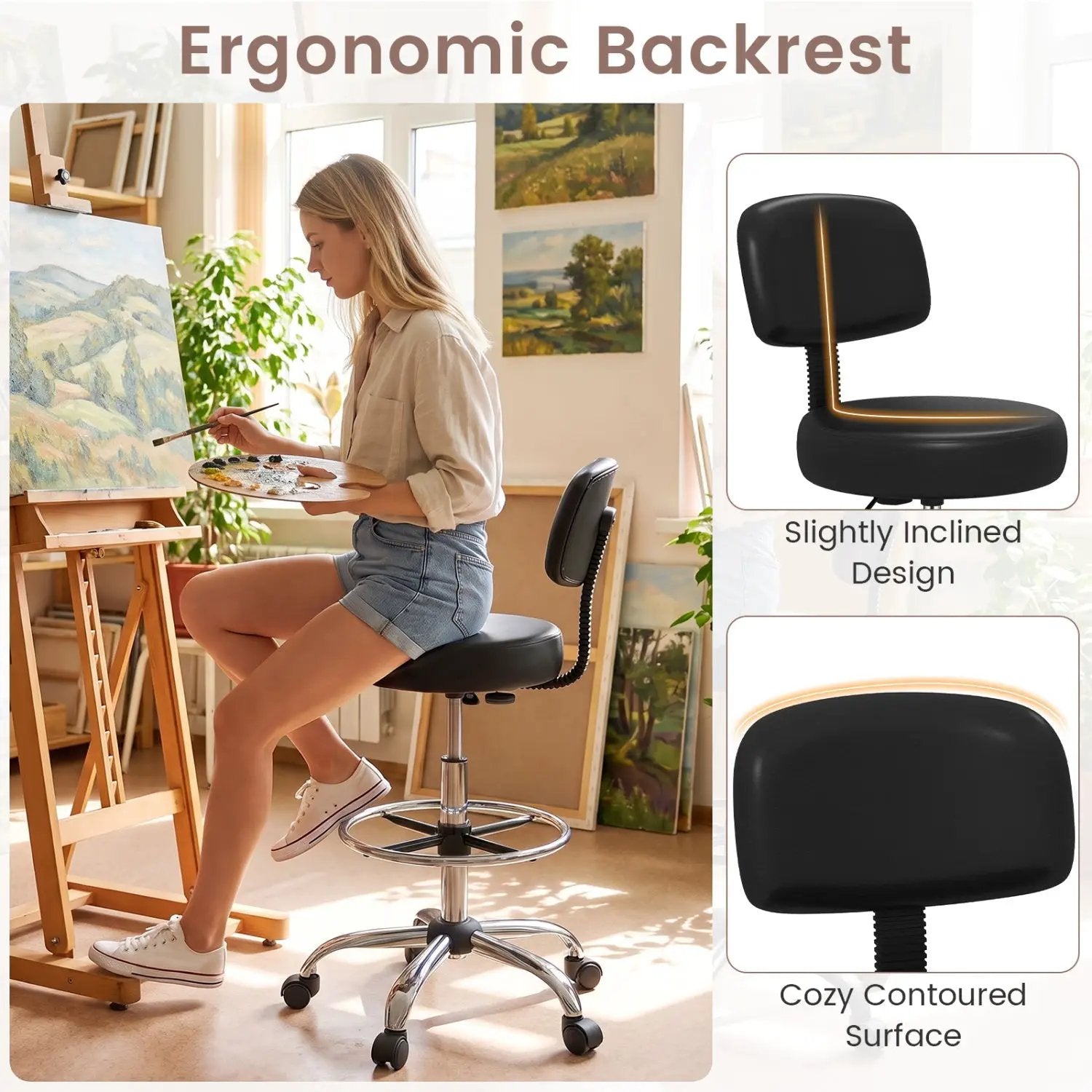 Drafting Chair with Adjustable Height & Footring by DirectDeals
