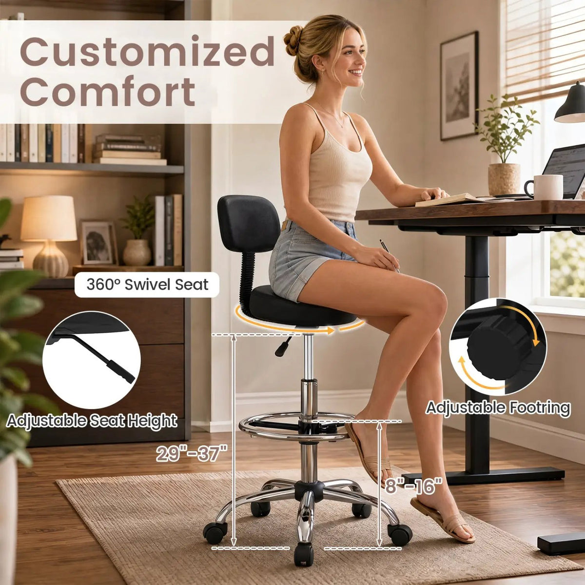 Drafting Chair with Adjustable Height & Footring by DirectDeals