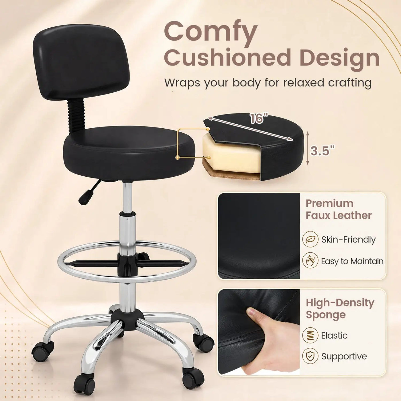 Drafting Chair with Adjustable Height & Footring by DirectDeals