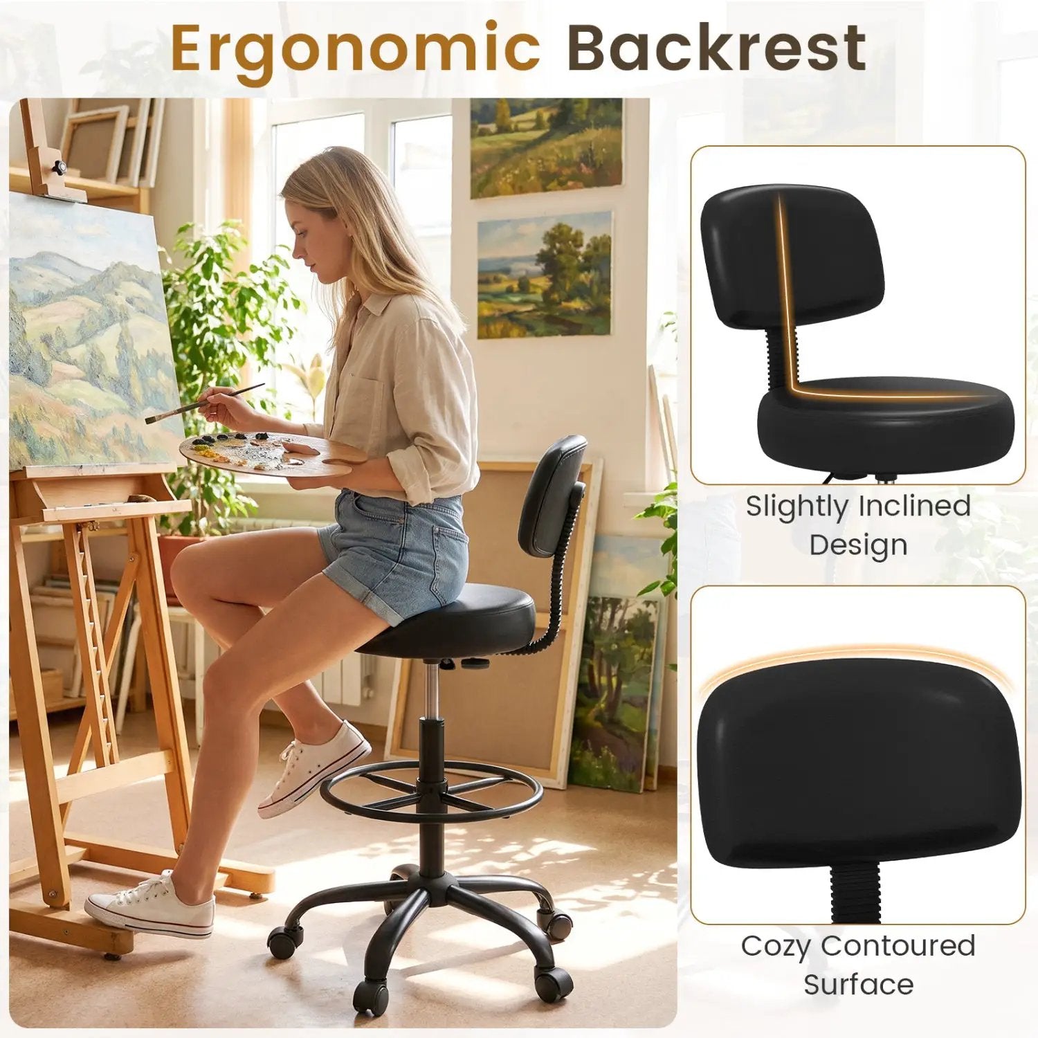 Drafting Chair with Adjustable Height & Footring by DirectDeals