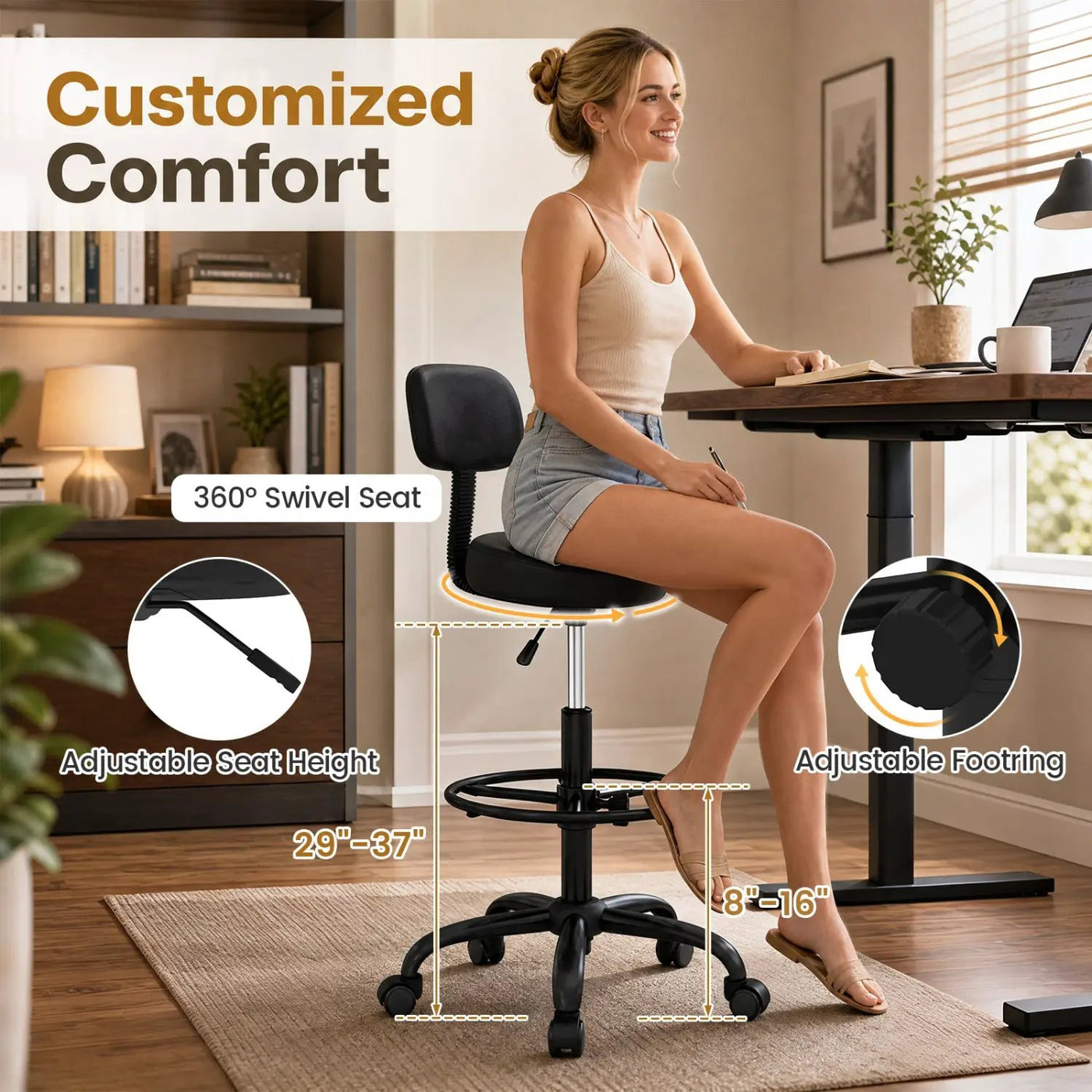 Drafting Chair with Adjustable Height & Footring by DirectDeals