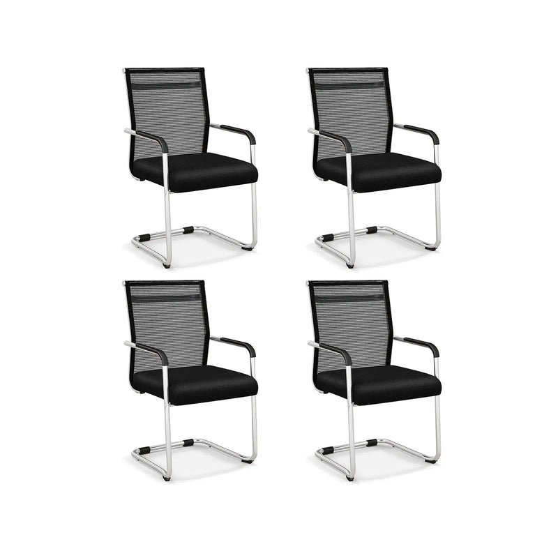 Office Guest Chairs Set of 4 with Metal Sled Base and Armrests-Black by DirectDeals