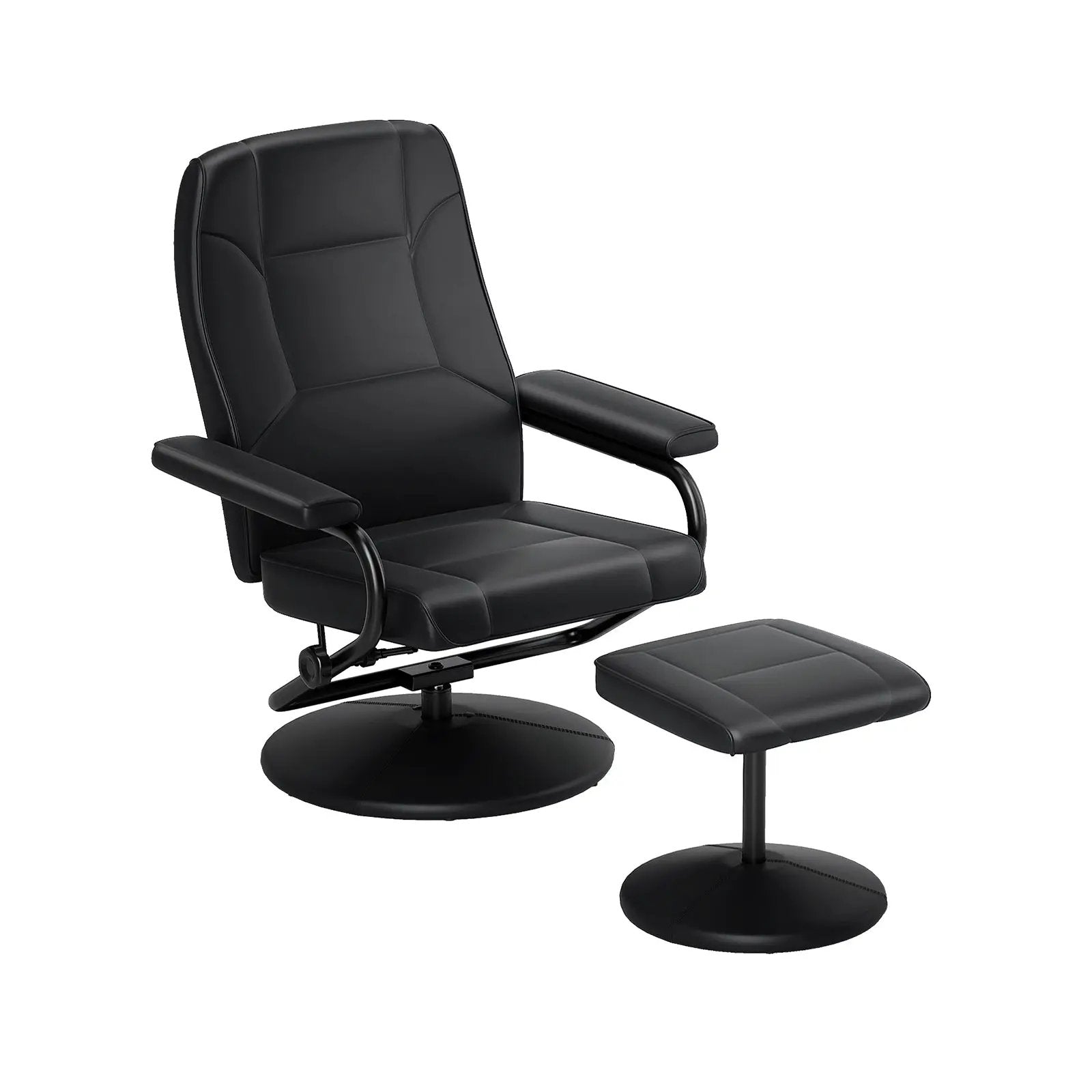 Swivel Recliner Chair with Ottoman in Black PU Leather by DirectDeals