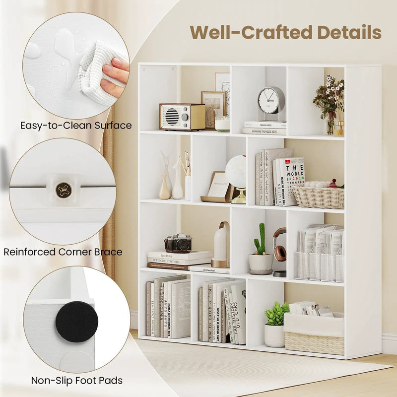 Open Shelf Bookcase 4-Tier Modern Bookshelf with 12 Storage Compartments-White by DirectDeals